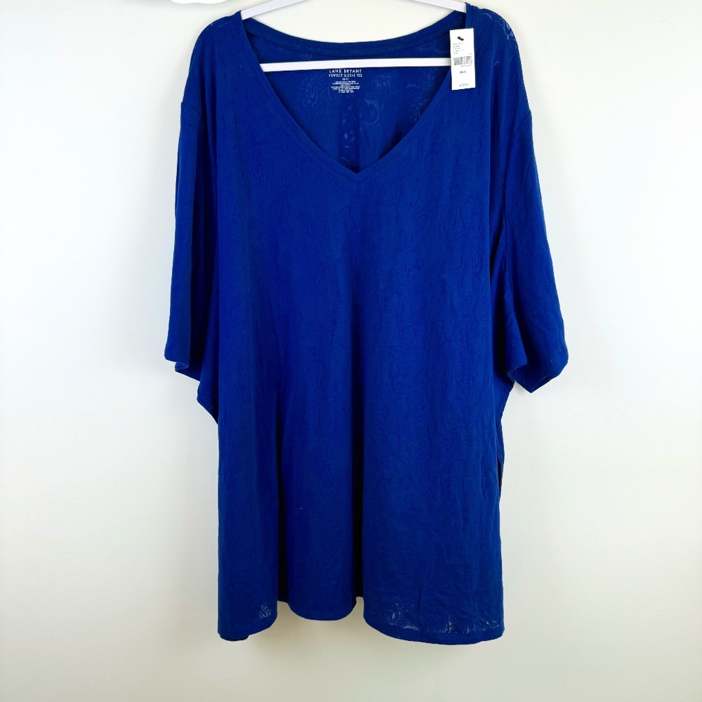 LANE BRYANT Blue Perfect Sleeve T Shirt Floral Inset Pattern NWT / Plus 38 - 40
